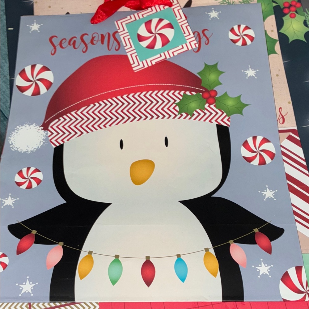 Festive Christmas Gift Bags (4) with Santa Penguin & Moose Design nwt - Picture 3 of 5